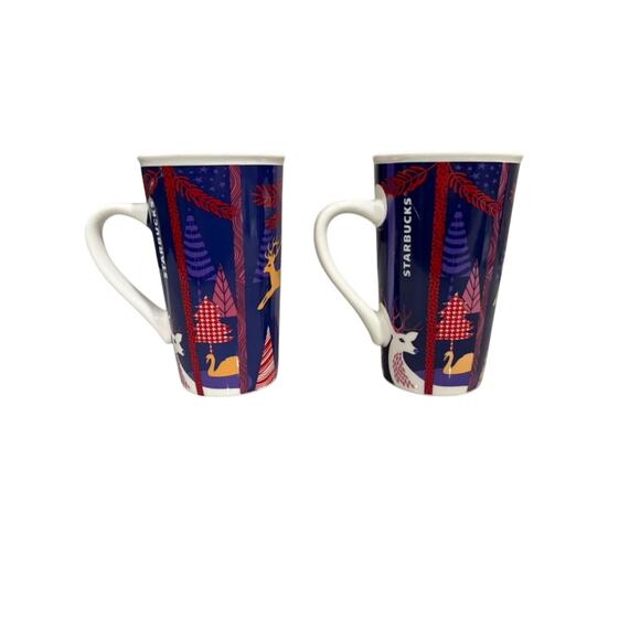 "Starbucks" Set Of 2 Tall Coffee Mugs 18 OZ Cups Bistro Purple Christmas Deer - Picture 2 of 15